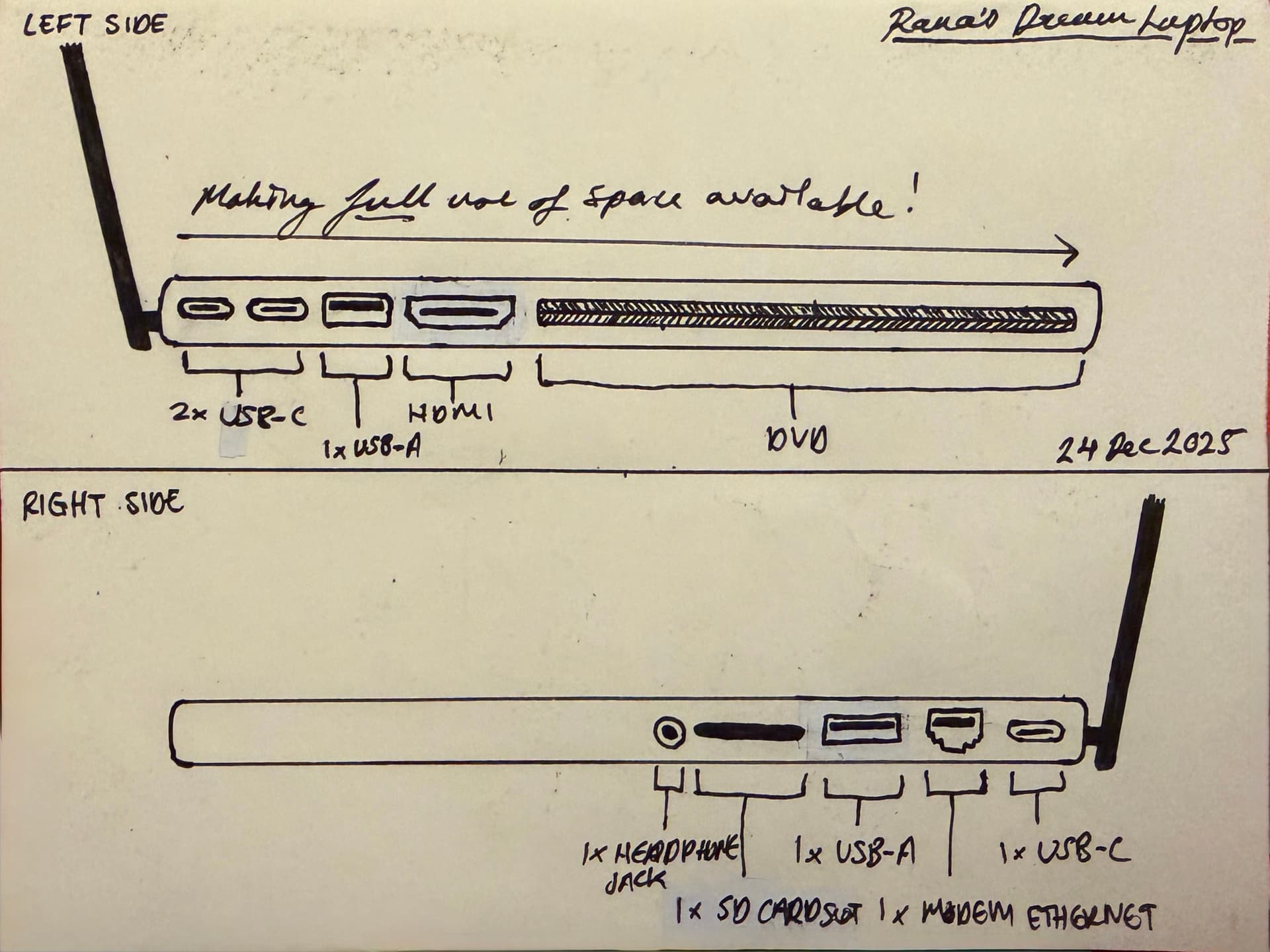 Concept sketch of left and right side of a laptop